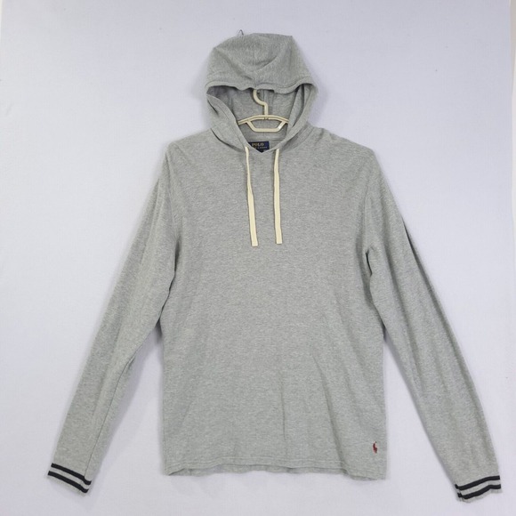 Polo Ralph Lauren Hoodie Mens Large Lightweight Gray Pony Hooded Tshirt Style